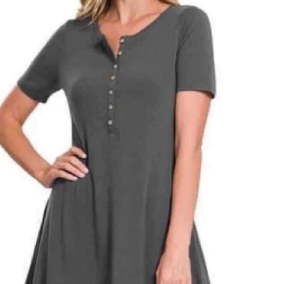 ❗️1 LEFT❗️NWT•XL•GRAY ESSENTIAL HENLEY COMFY SWING DRESS•NEW - Picture 2 of 14